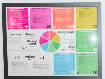 Example of a colorful Optimized Life Vibe poster roadmap framed on a wall